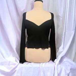 Express Body Contour Lace Piece Cropped Sweater in Black Size XL